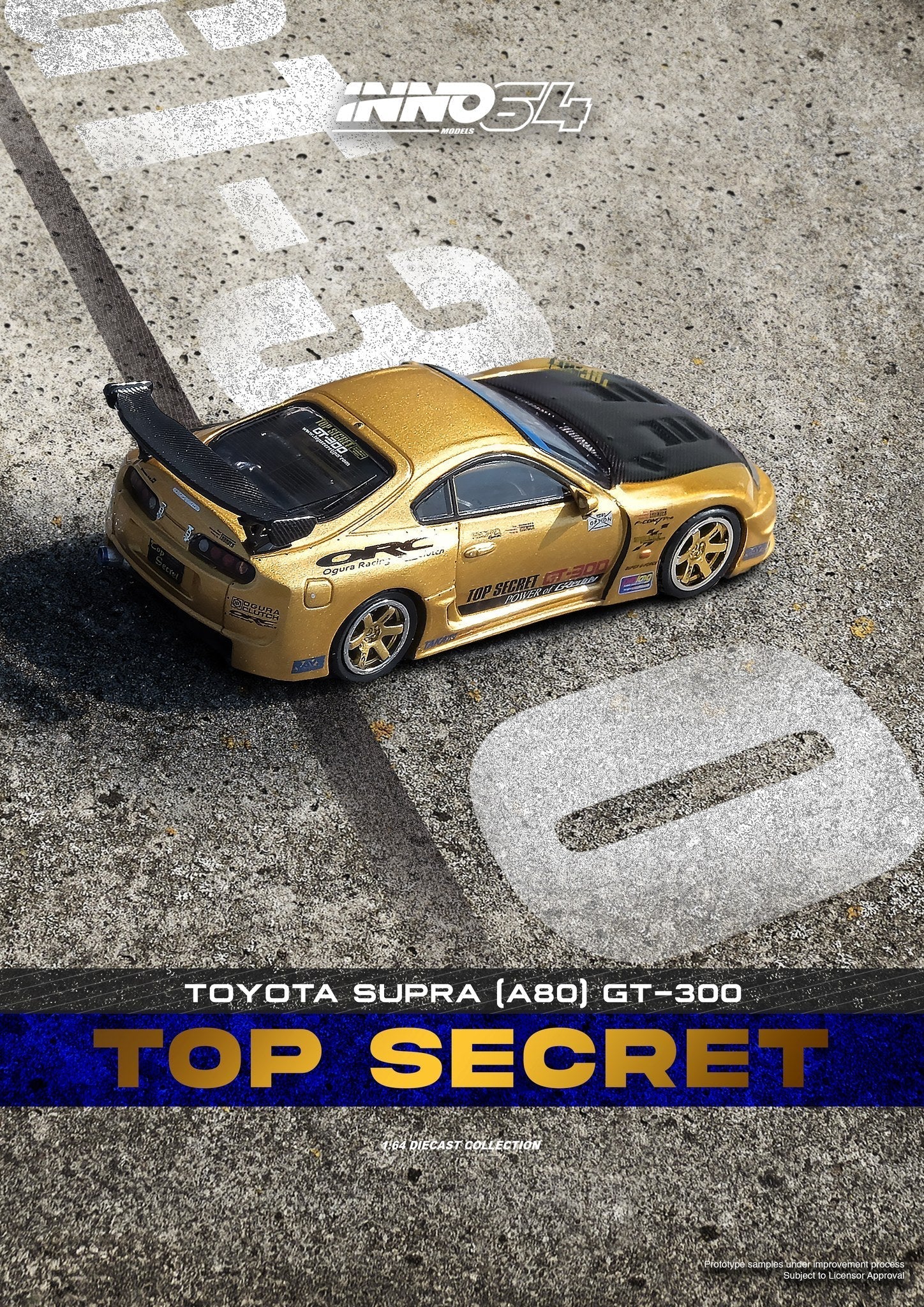 INNO64 1:64 Toyota Supra (A80) TOP SECRET GT300 by "Smokey" Nagata in Gold